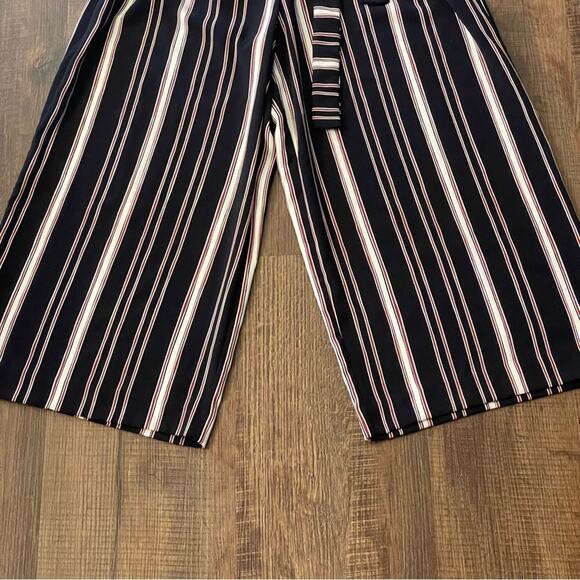 Zara M stripe gouchos pant trousers summer black white red belt pocket high rise - Picture 3 of 7